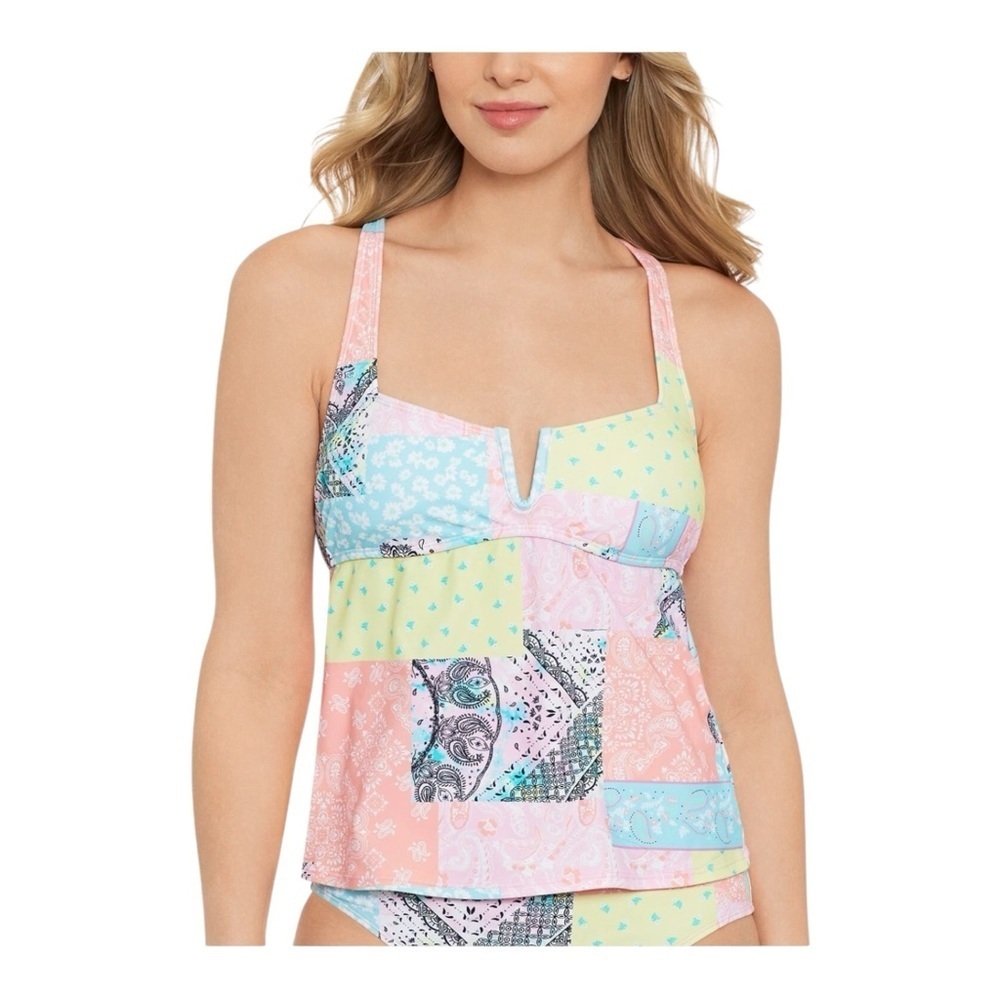 Salt + Cove Juniors' Sea Blue Printed V-Wire Tankini Top NWT